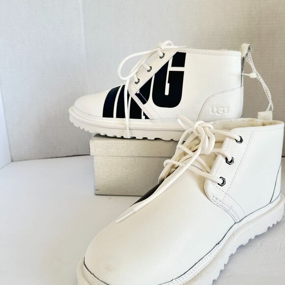 UGG Other - UGG Neumel Chopd White Pebble Leather Chukka Ankle Boots Shearling Lined Mens 11